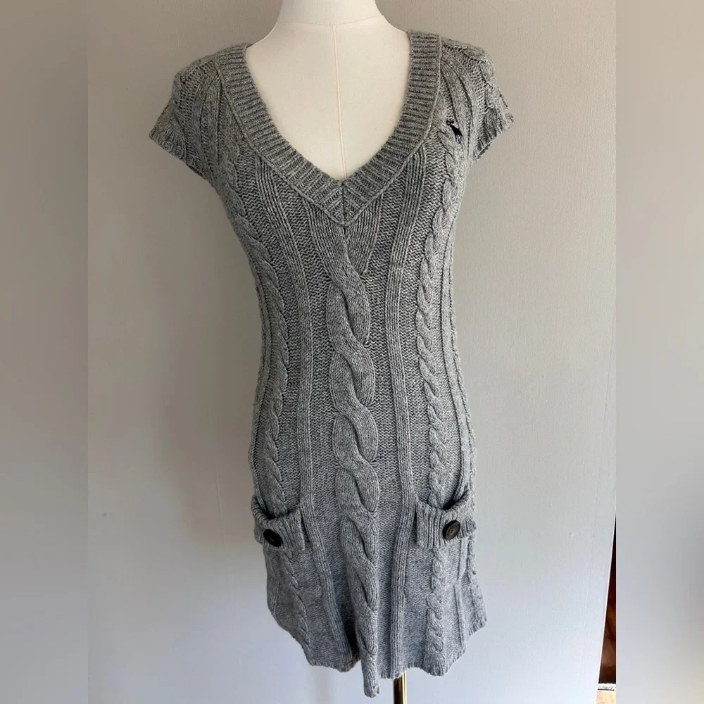 Y2K ABERCROMBIE Cable Knit V-Neck Sweater Dress Preppy Coquette Kid L / Women XS